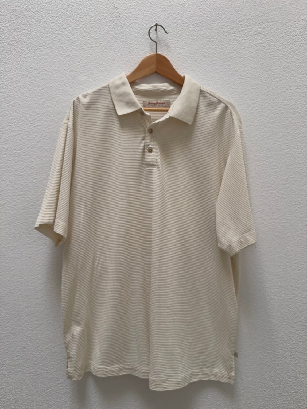 Tommy Bahama Men’s XL Polo Shirt Cream Modal Blend Short Sleeve Ribbed Textured